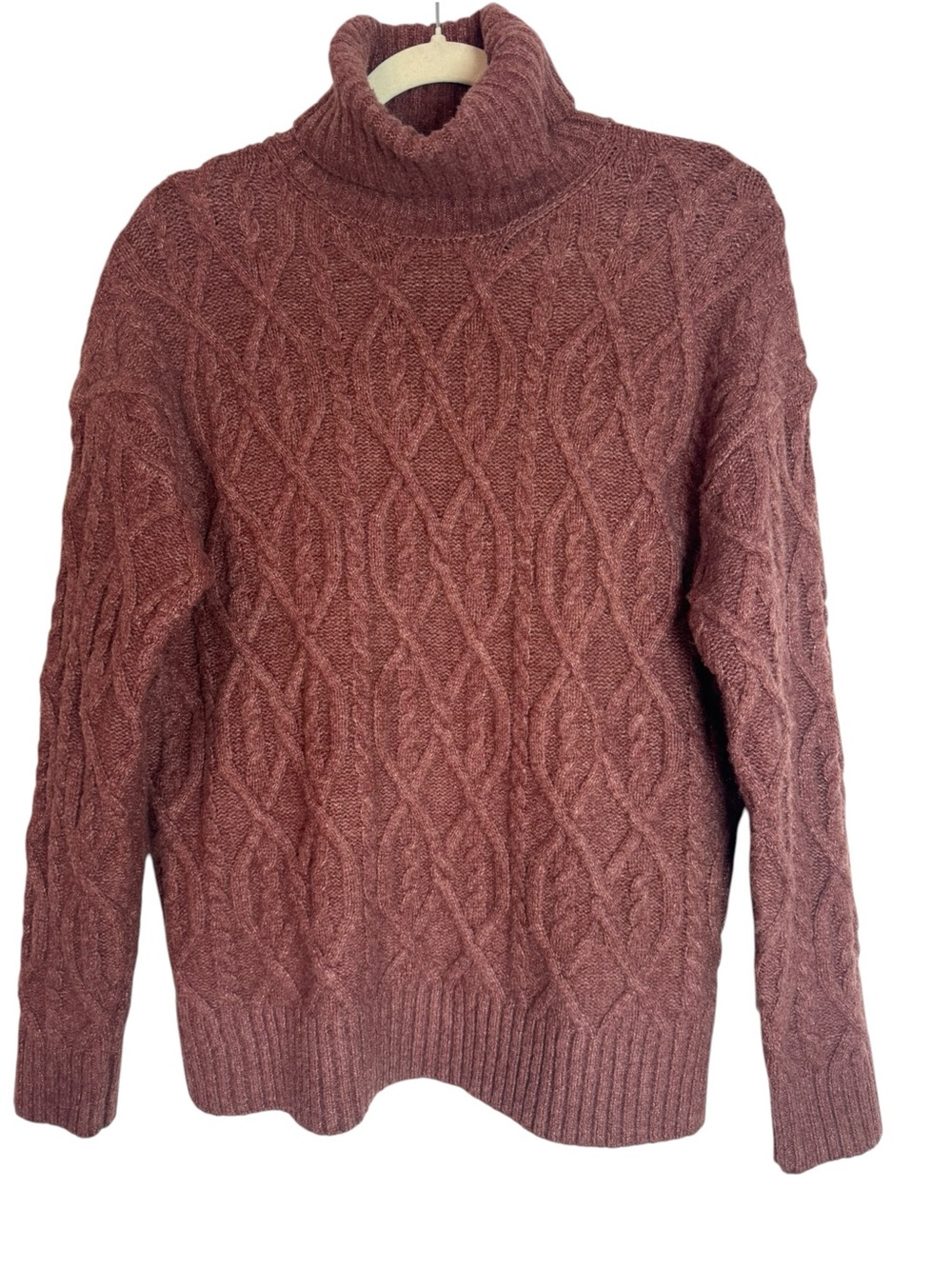 Calligraphie Cable Knit Turtleneck Small Rust Color Sweater